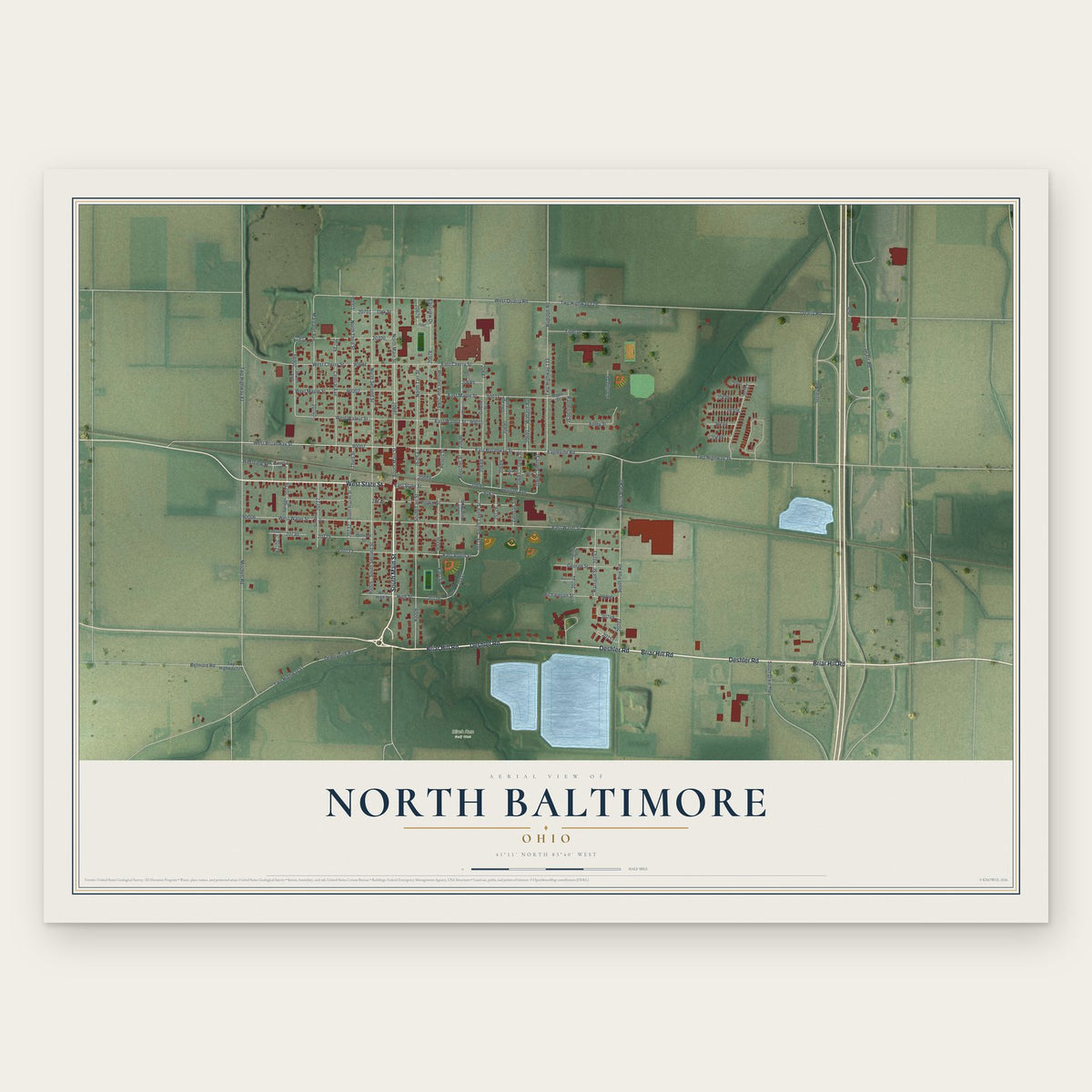 North Baltimore, Ohio map print, the full design