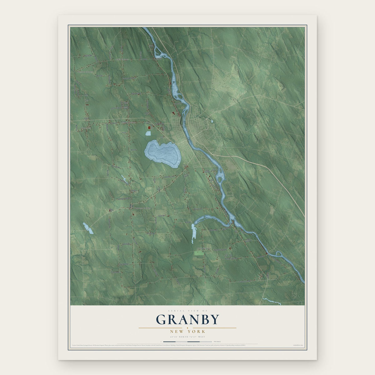 Granby, New York map print, the full design