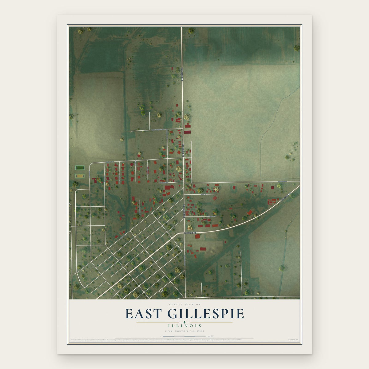 East Gillespie, Illinois map print, the full design