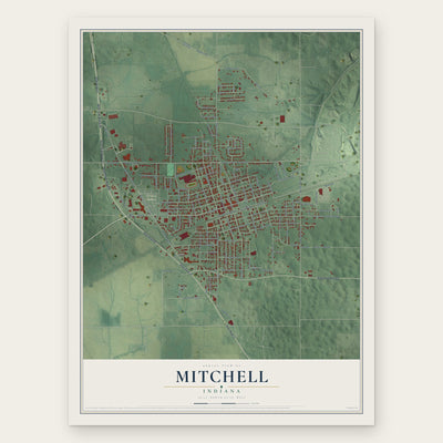 Mitchell, Indiana map print, the full design