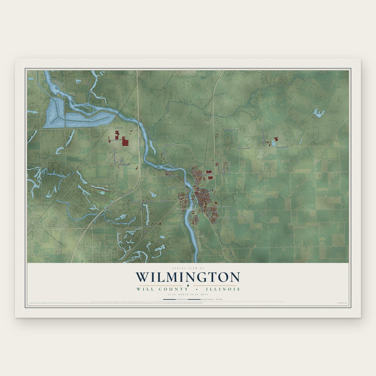 Wilmington, Will County, Illinois map print, the full design