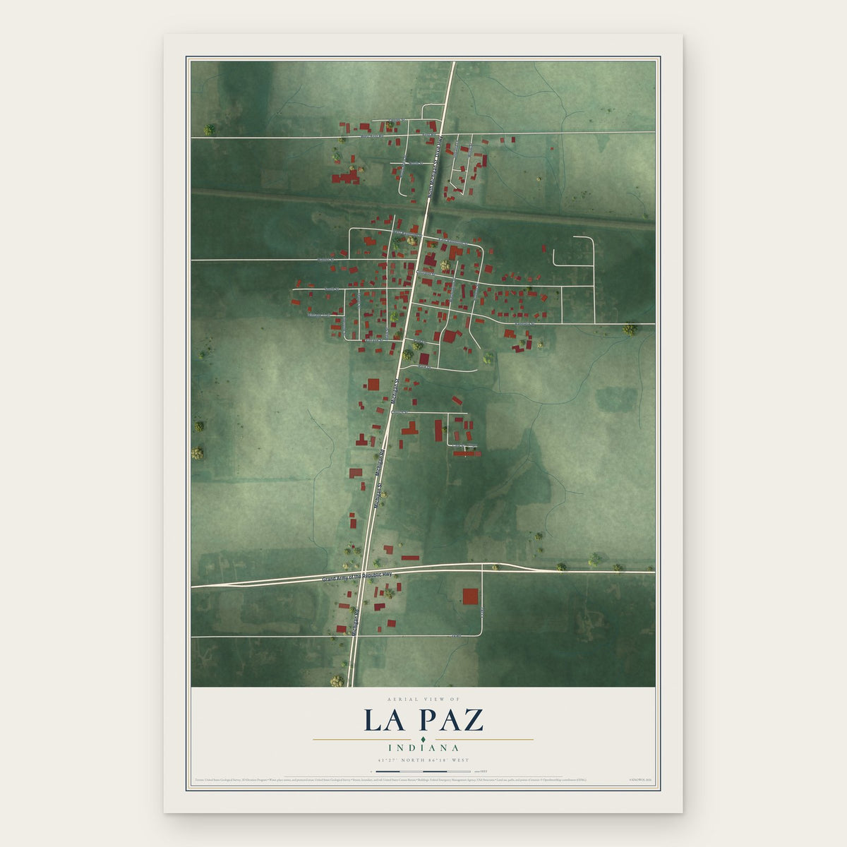 La Paz, Indiana map print, the full design