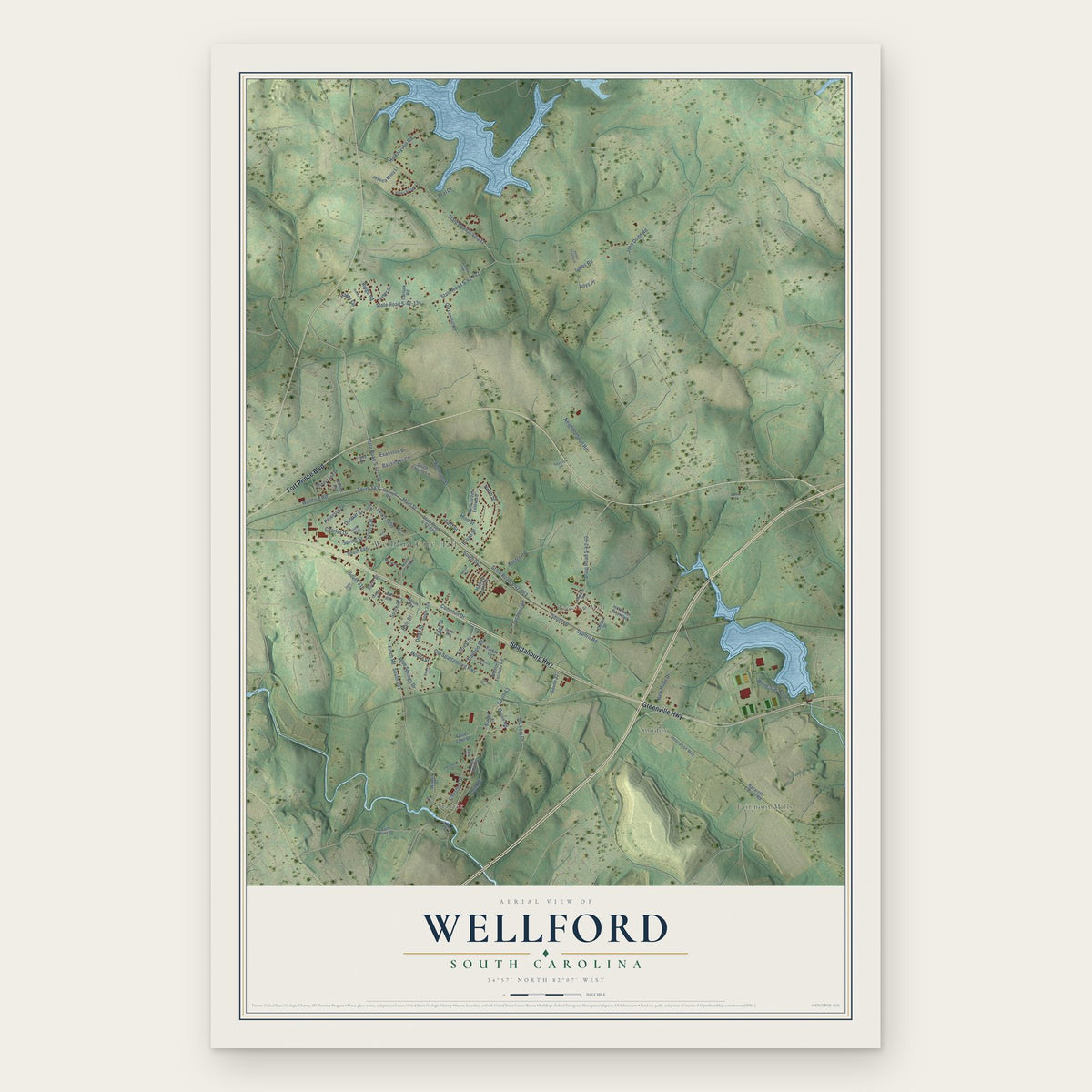 Wellford, South Carolina map print, the full design