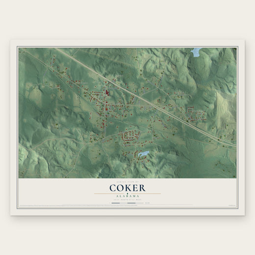 Coker, Alabama map print, the full design
