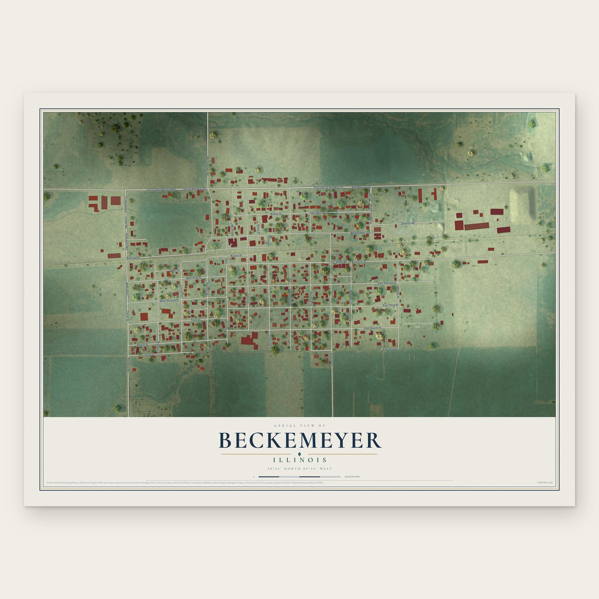 Beckemeyer, Illinois map print, the full design