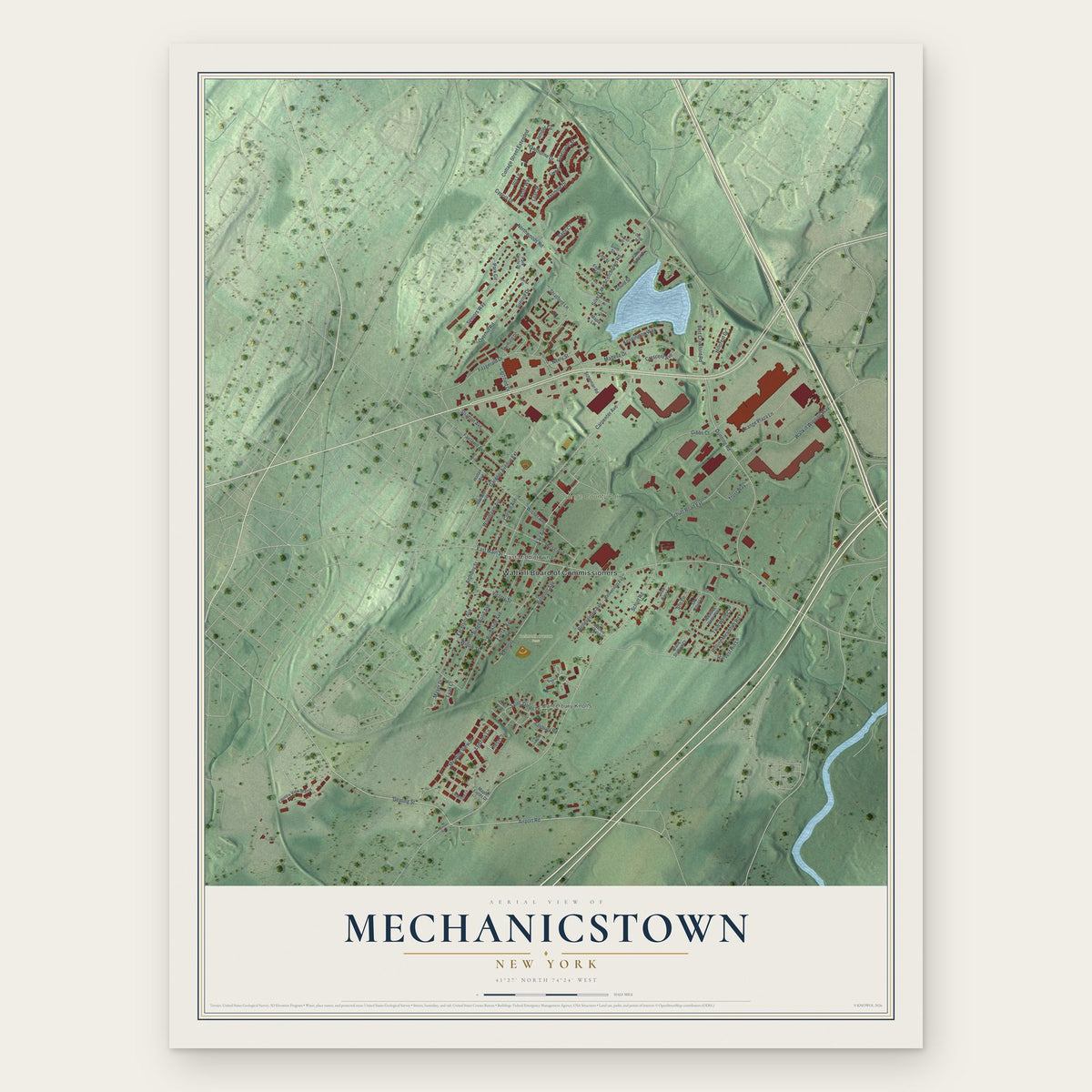 Mechanicstown, New York map print, the full design