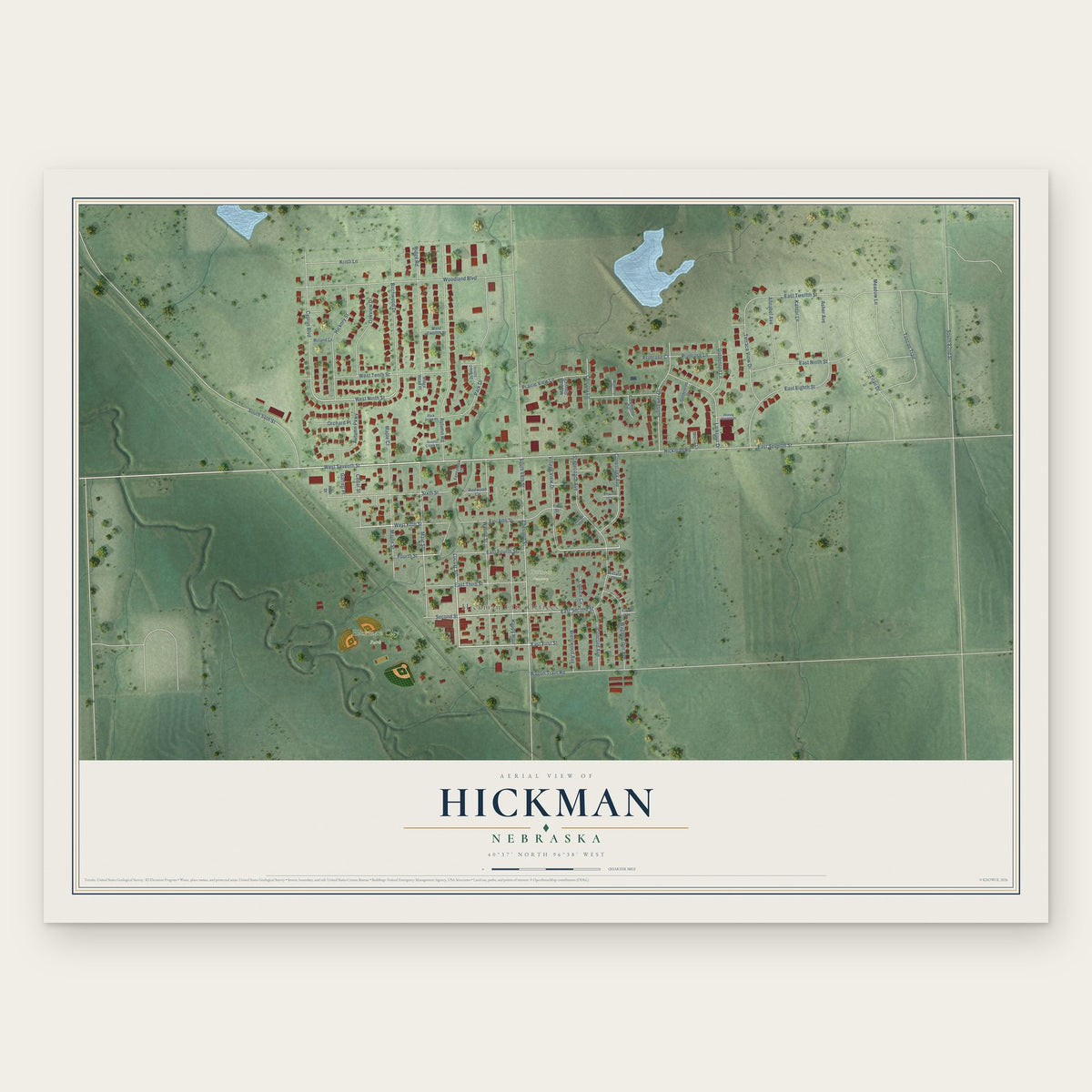 Hickman, Nebraska map print, the full design