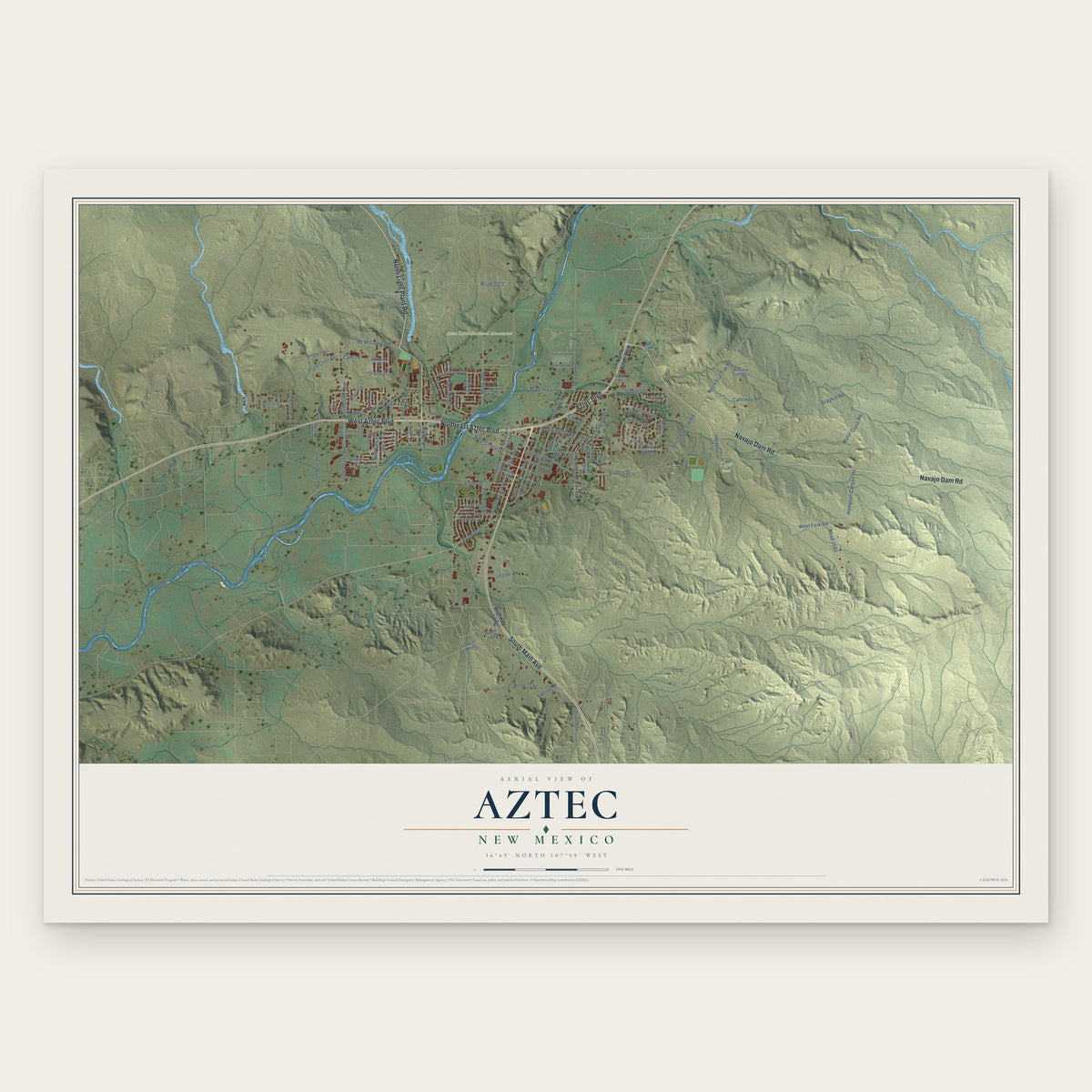Aztec, New Mexico map print, the full design