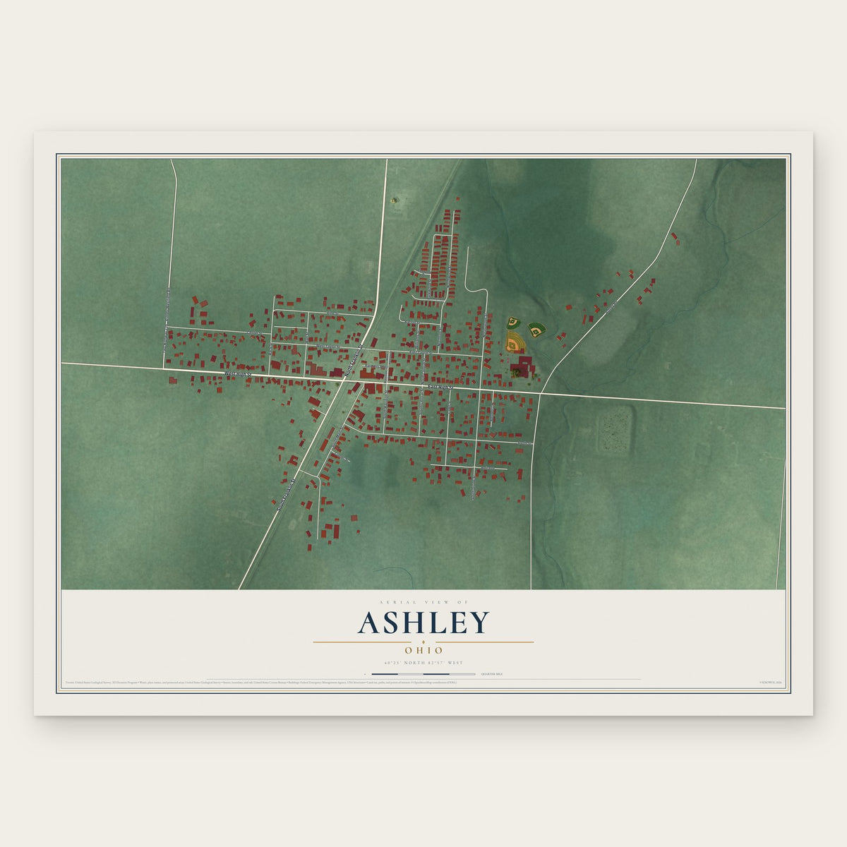 Ashley, Ohio map print, the full design