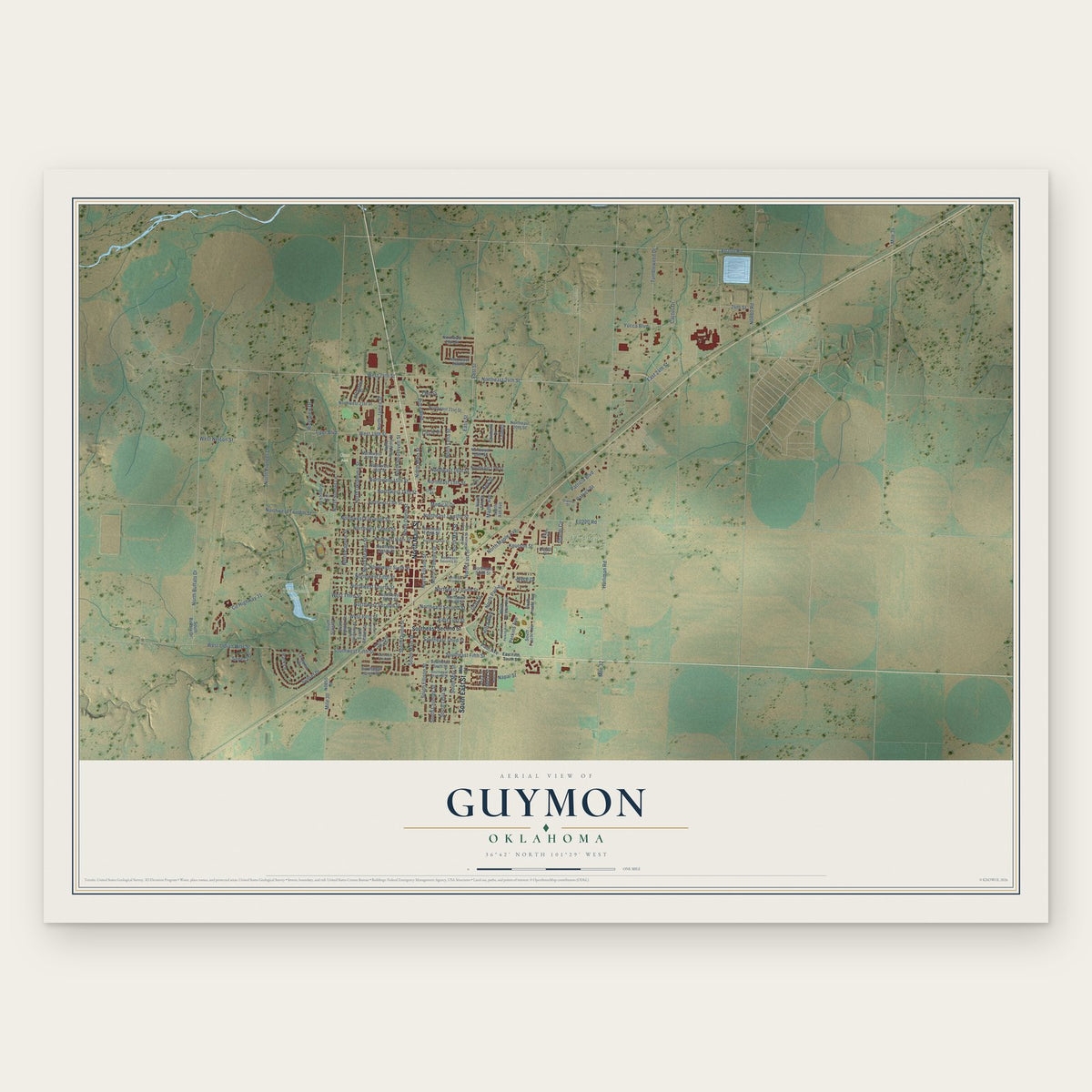 Guymon, Oklahoma map print, the full design