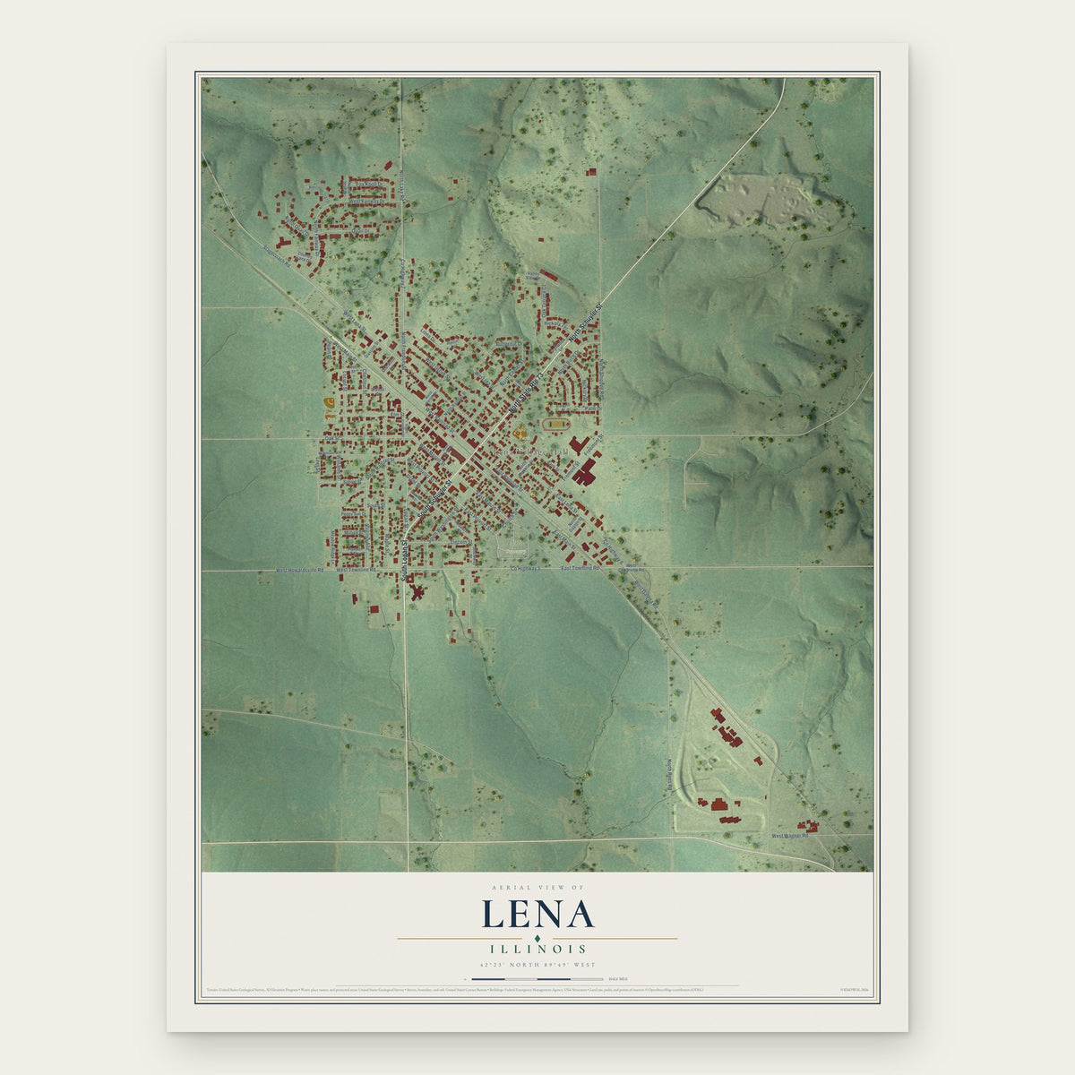 Lena, Illinois map print, the full design
