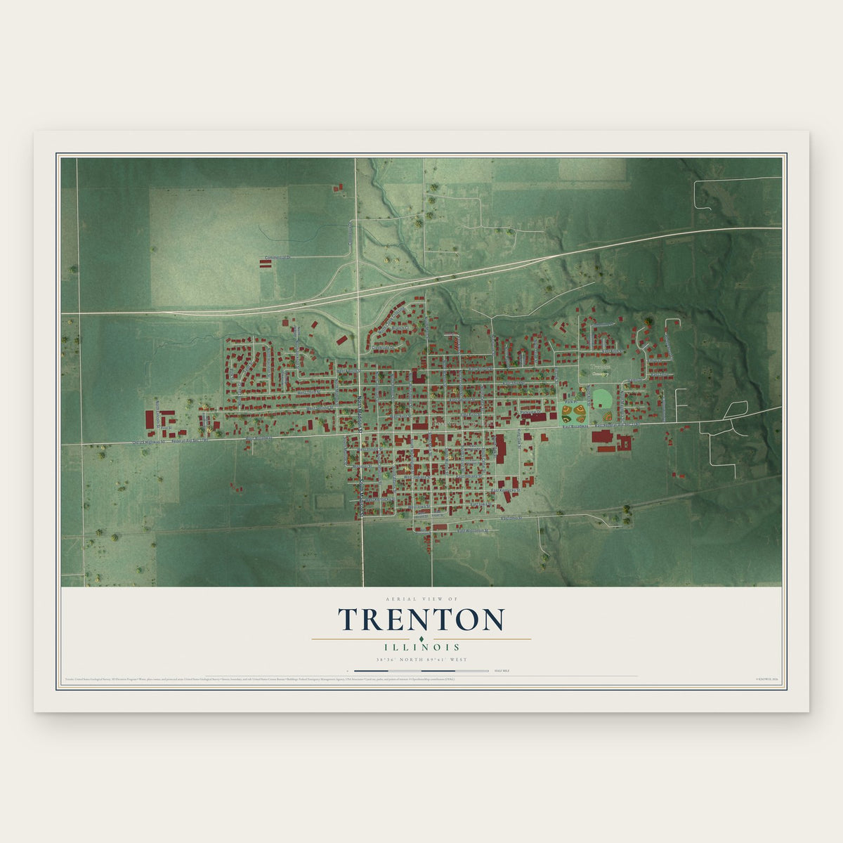 Trenton, Illinois map print, the full design