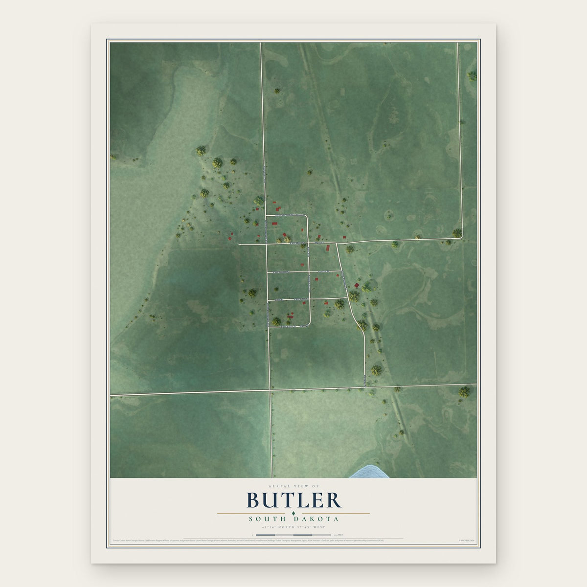 Butler, South Dakota map print, the full design