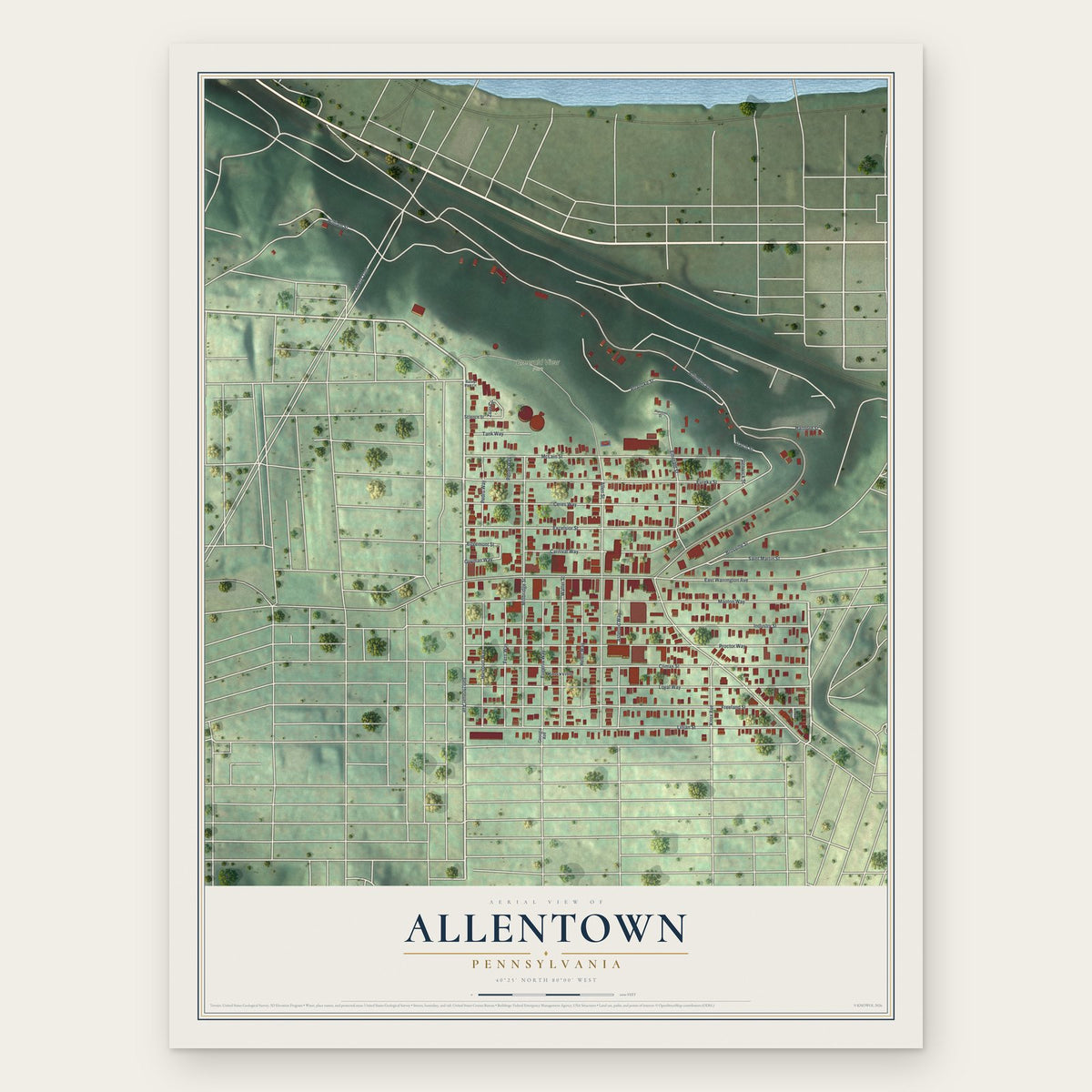 Allentown, Pennsylvania map print, the full design