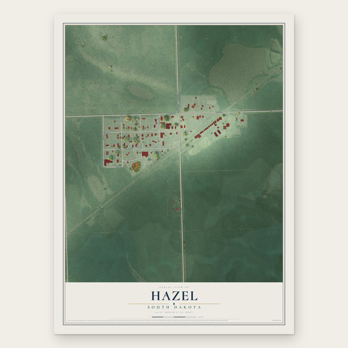 Hazel, South Dakota map print, the full design