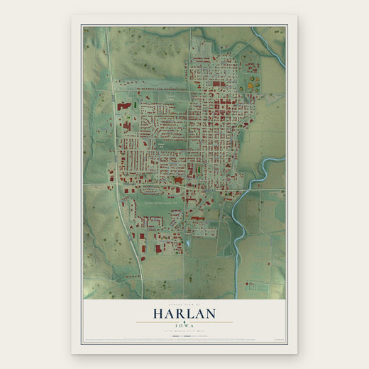 Harlan, Iowa map print, the full design