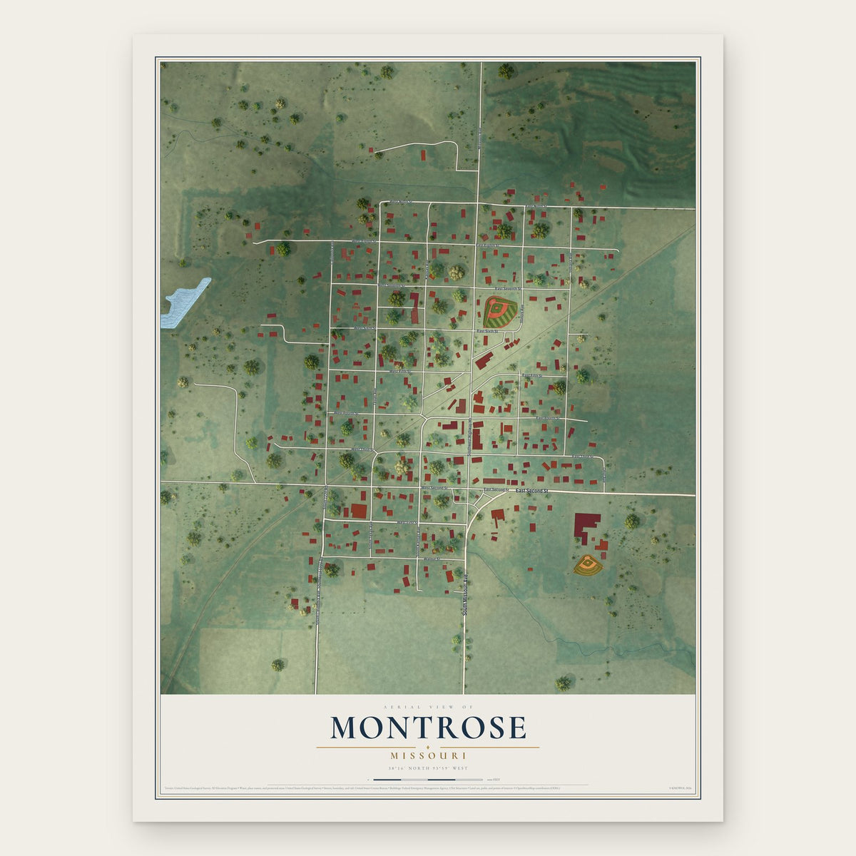Montrose, Missouri map print, the full design