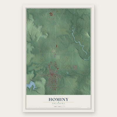 Hominy, Oklahoma map print, the full design