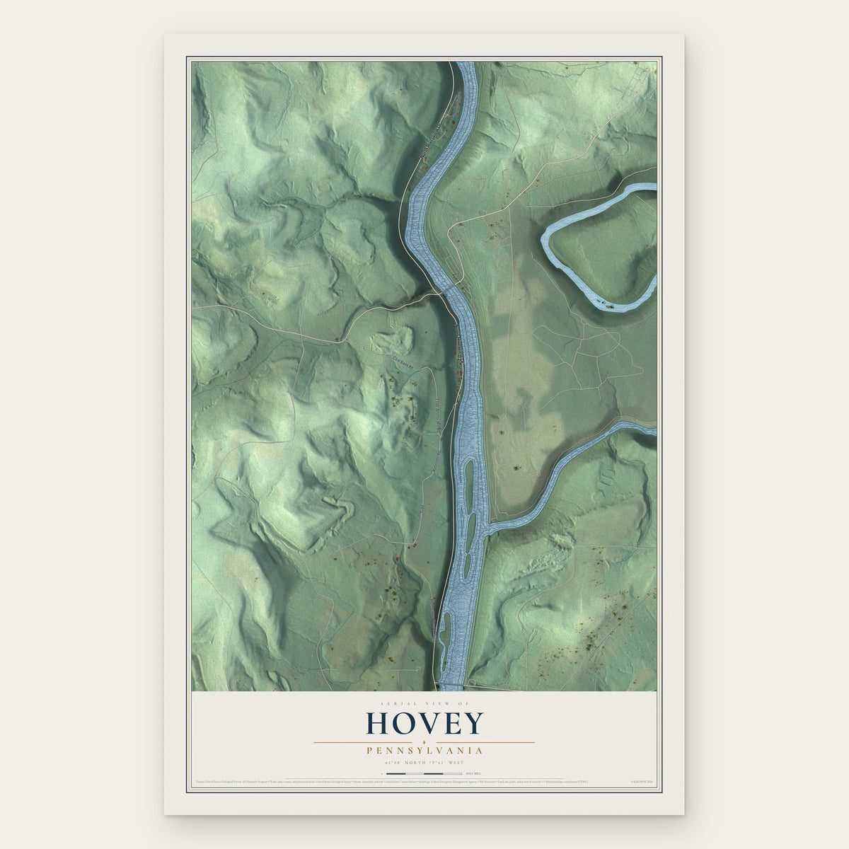 Hovey, Pennsylvania map print, the full design