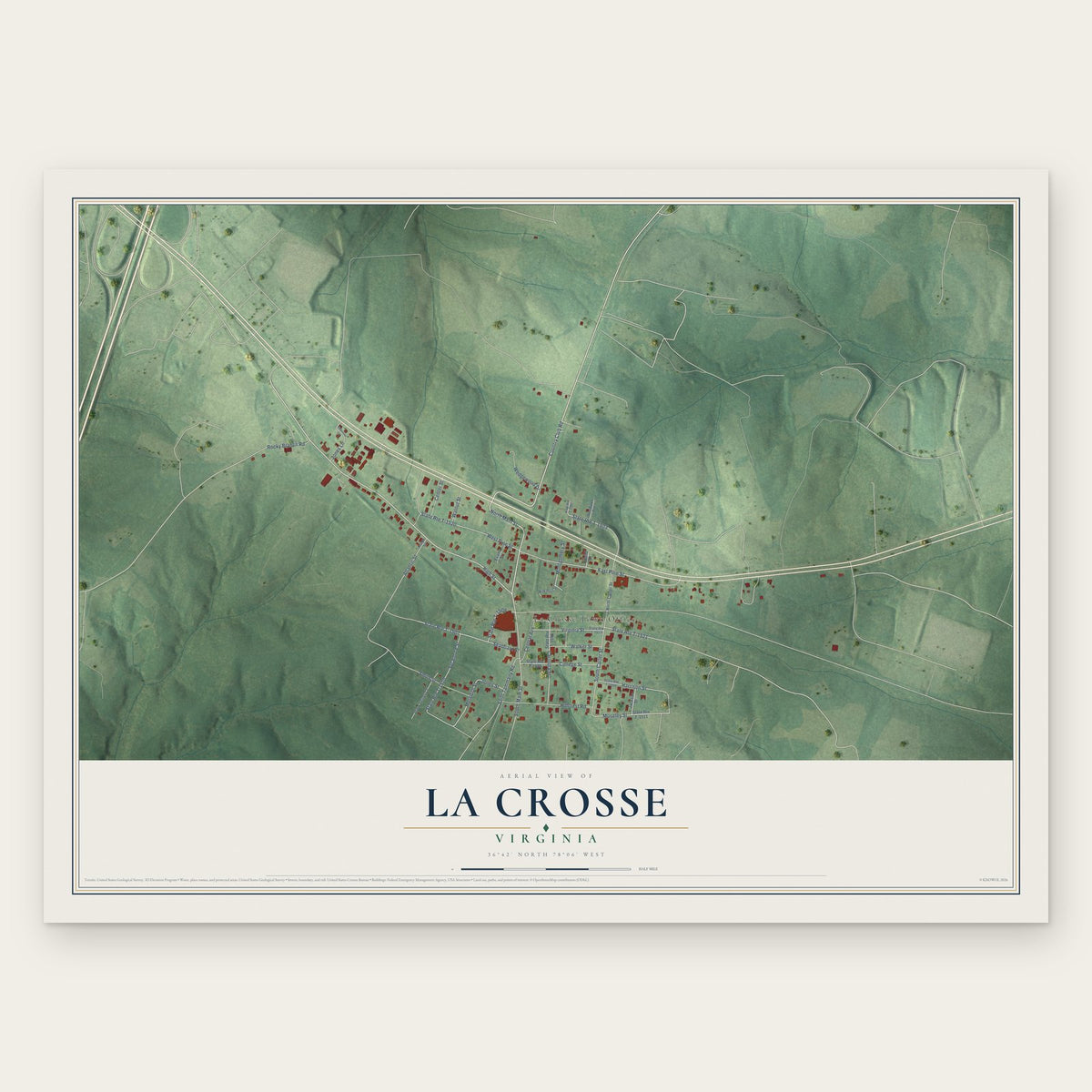 La Crosse, Virginia map print, the full design