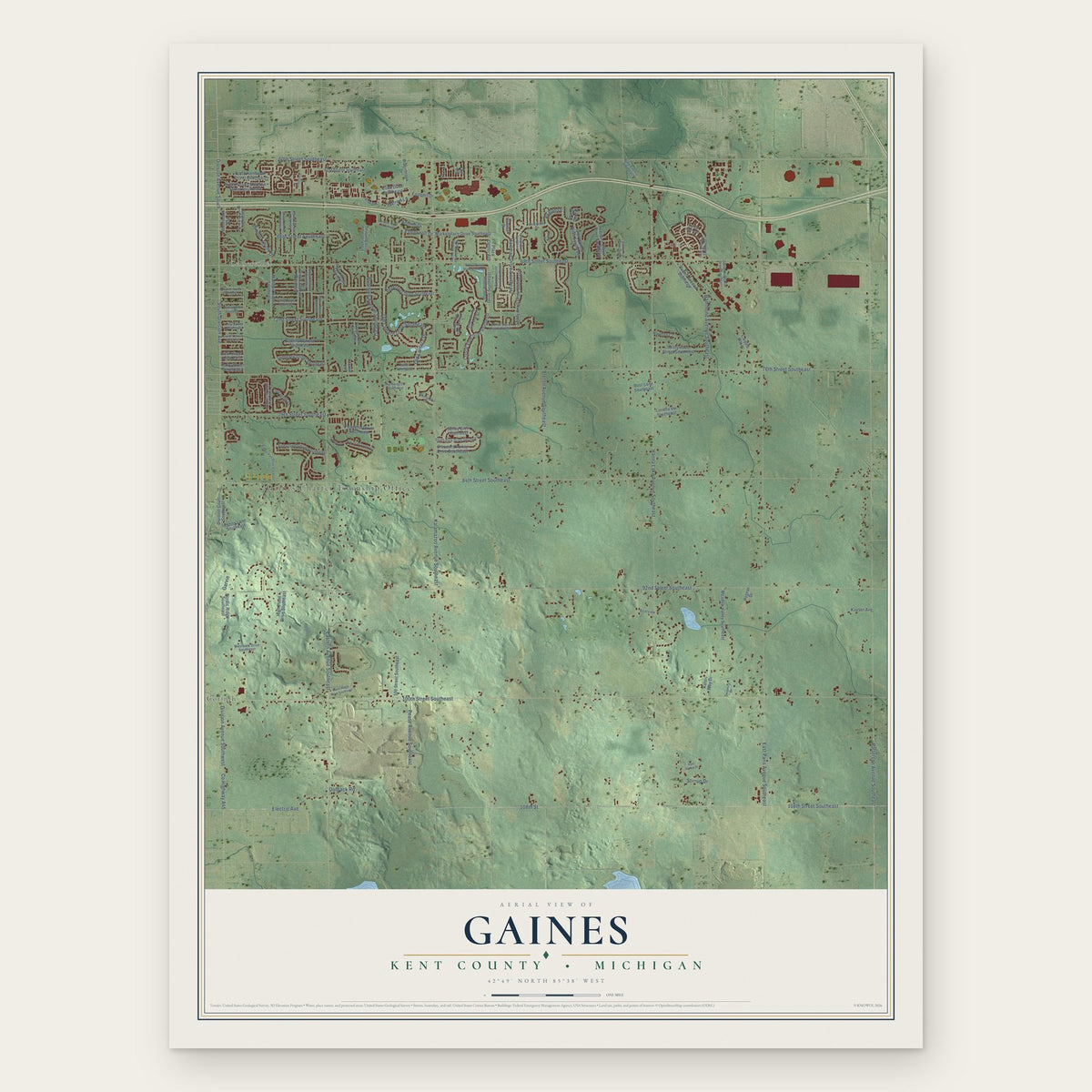 Gaines, Kent County, Michigan map print, the full design