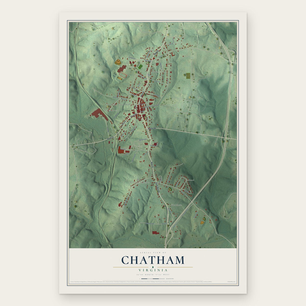 Chatham, Virginia map print, the full design