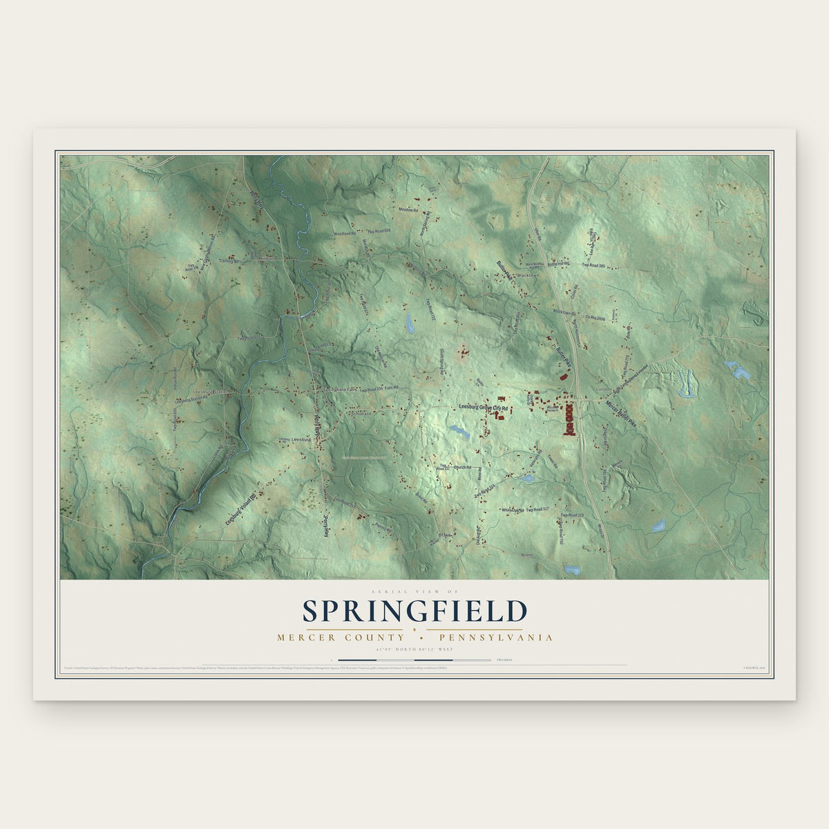 Springfield, Mercer County, Pennsylvania map print, the full design