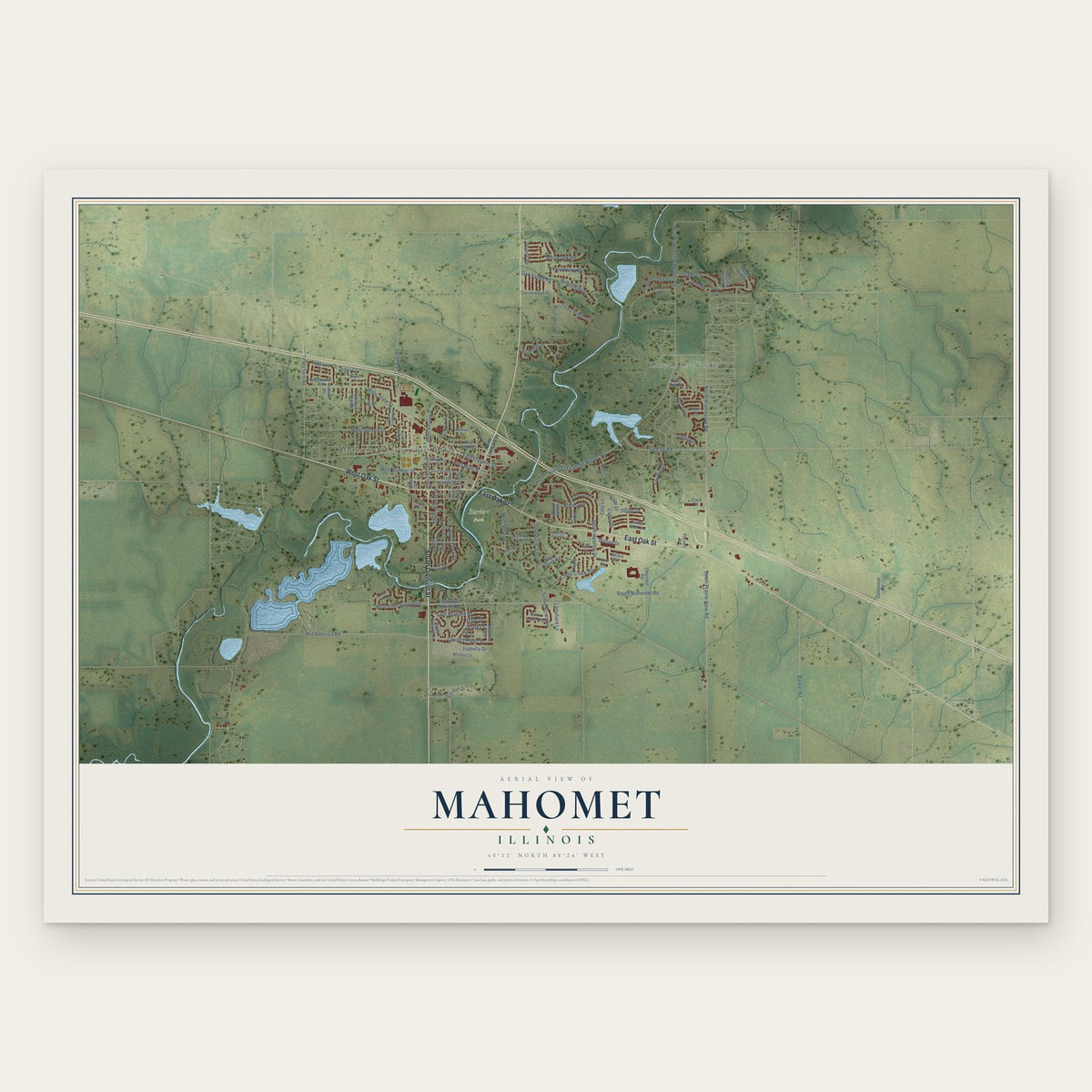 Mahomet, Illinois map print, the full design