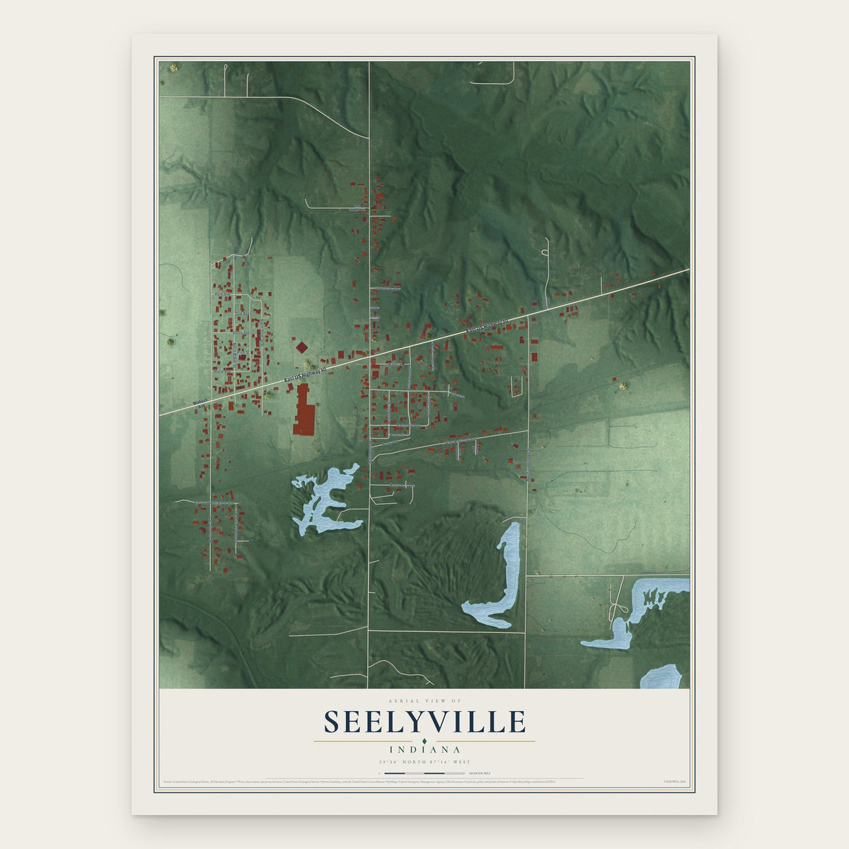 Seelyville, Indiana map print, the full design