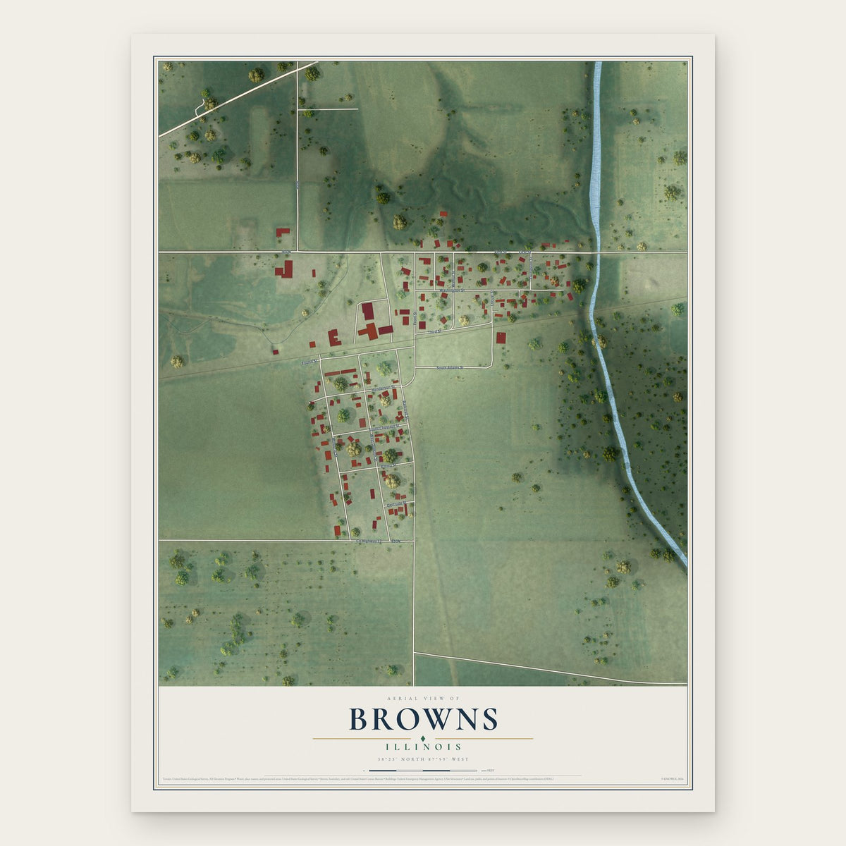Browns, Illinois map print, the full design