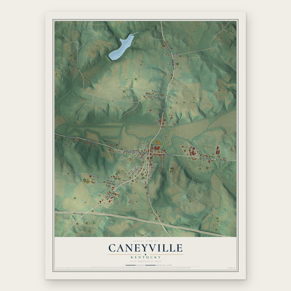 Caneyville, Kentucky map print, the full design
