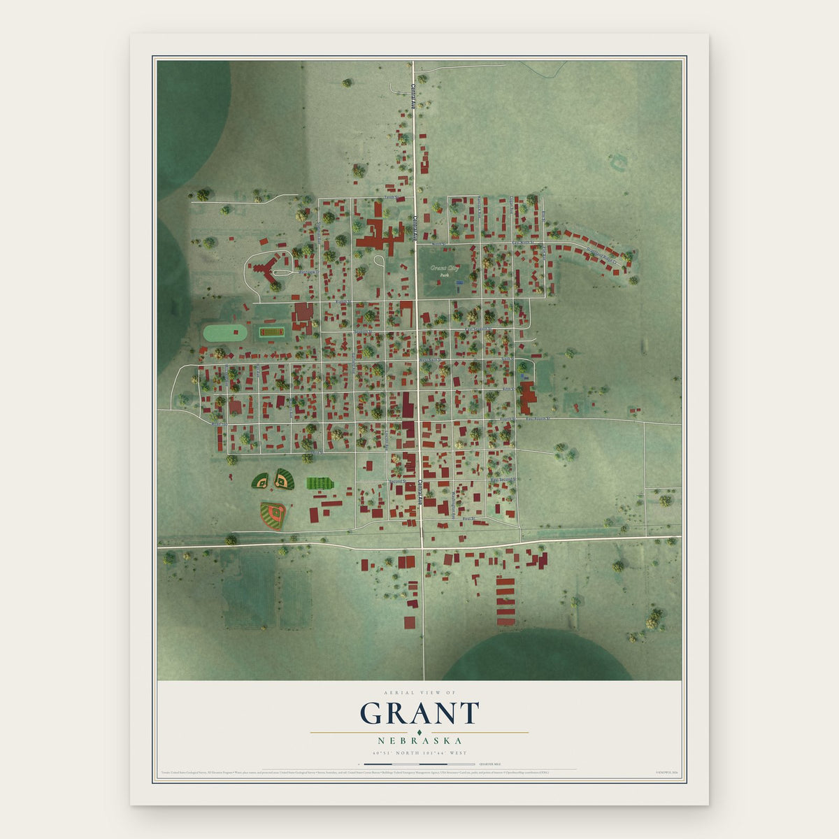 Grant, Nebraska map print, the full design