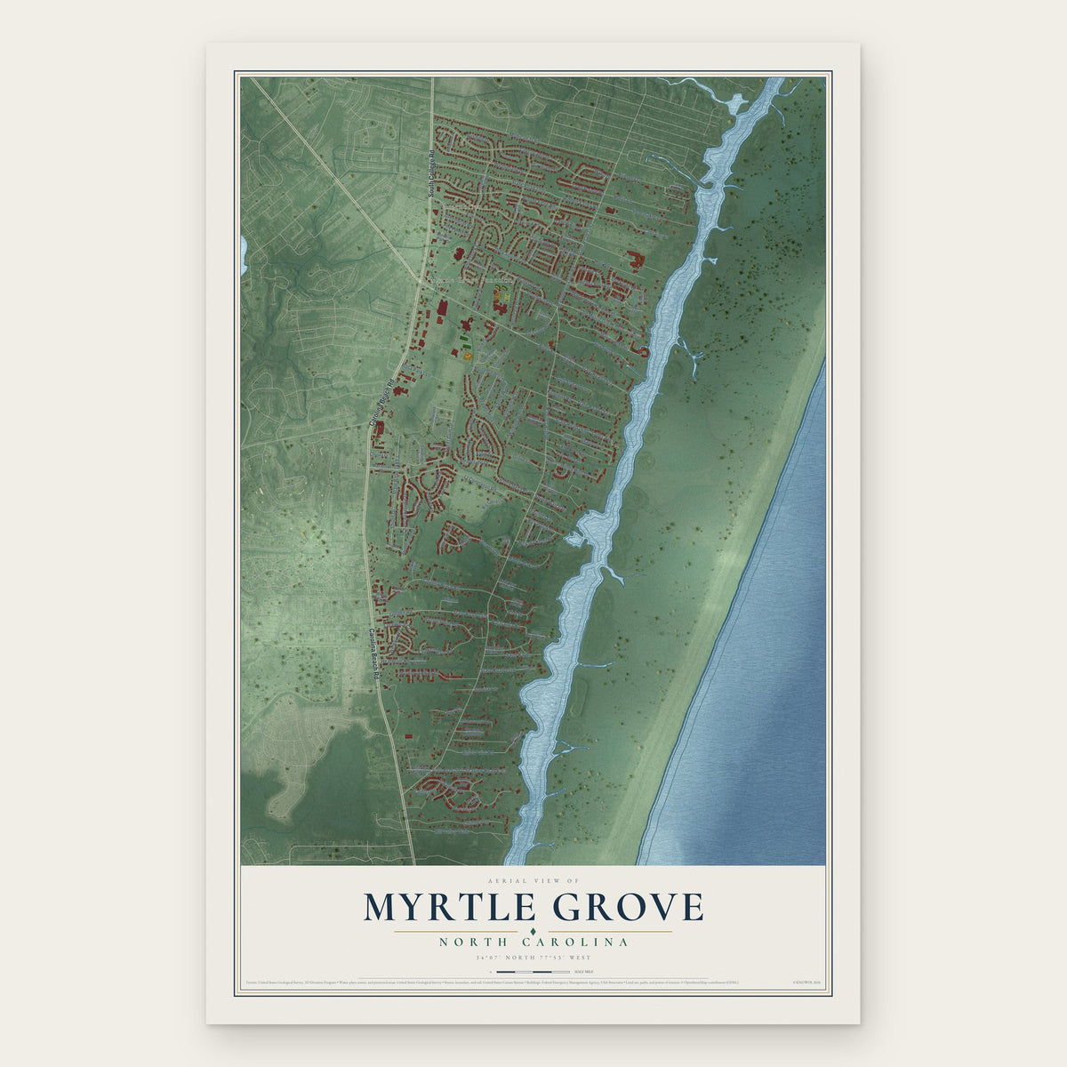 Myrtle Grove, North Carolina map print, the full design
