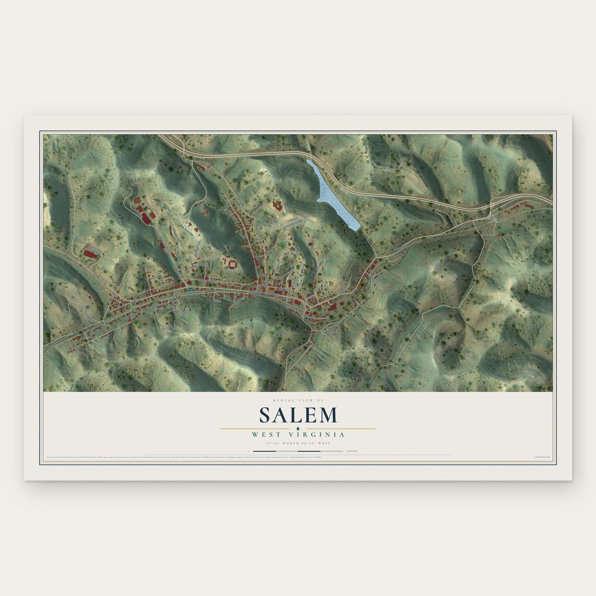 Salem, West Virginia map print, the full design