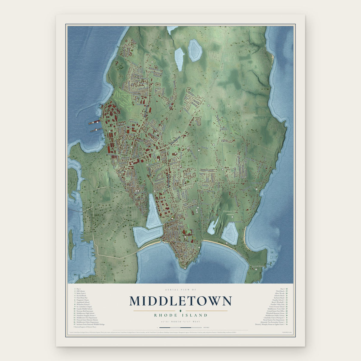 Middletown, Rhode Island map print, the full design