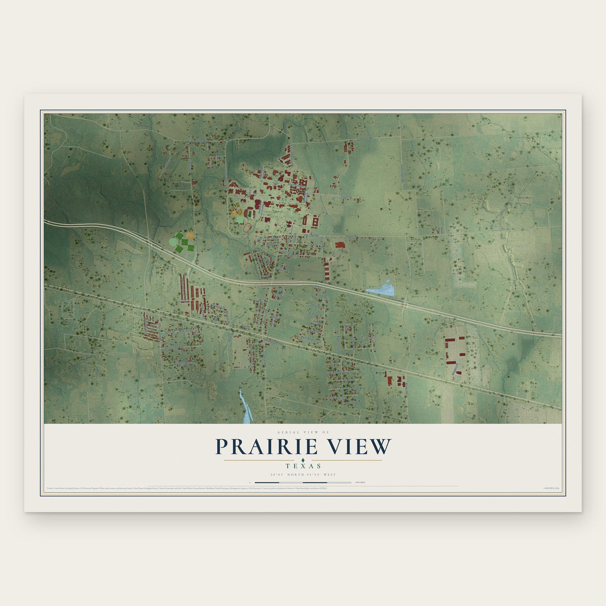 Prairie View, Texas map print, the full design