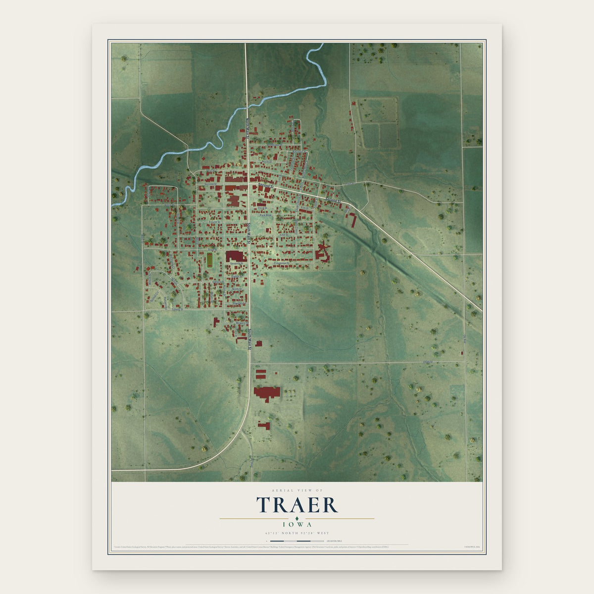 Traer, Iowa map print, the full design