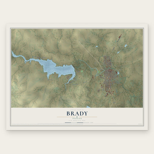 Brady, Texas map print, the full design
