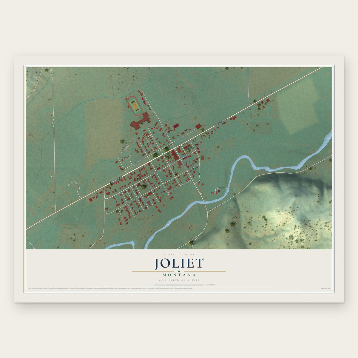 Joliet, Montana map print, the full design