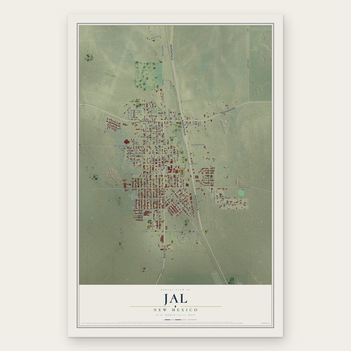 Jal, New Mexico map print, the full design