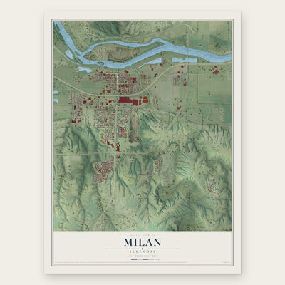Milan, Illinois map print, the full design