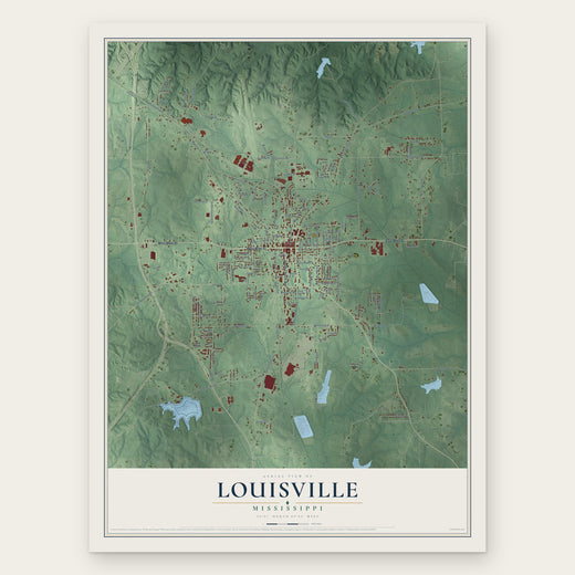 Louisville, Mississippi map print, the full design
