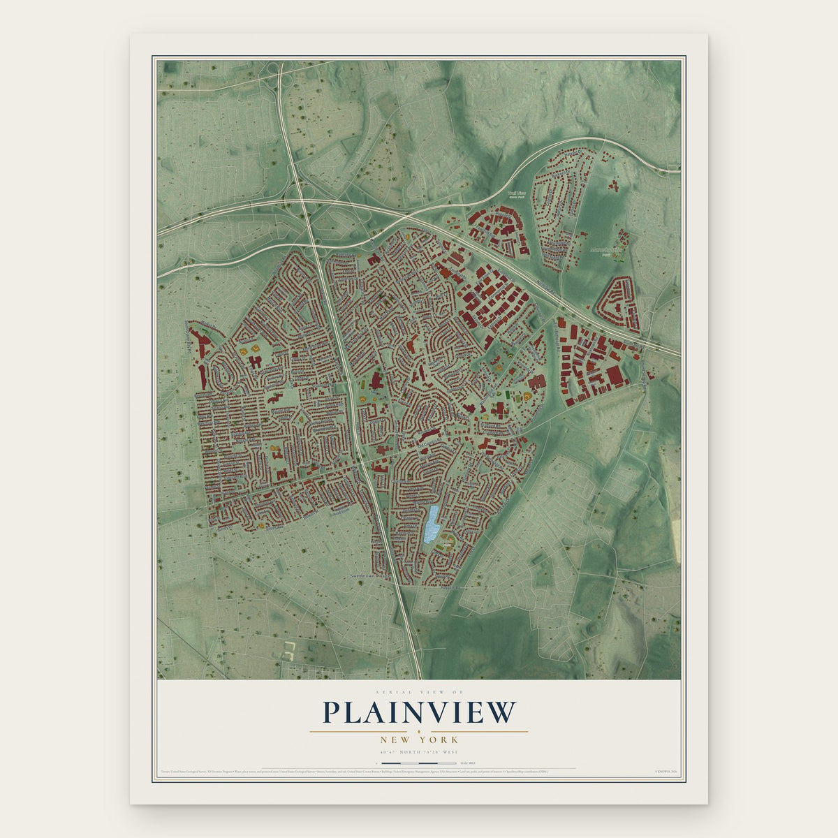 Plainview, New York map print, the full design