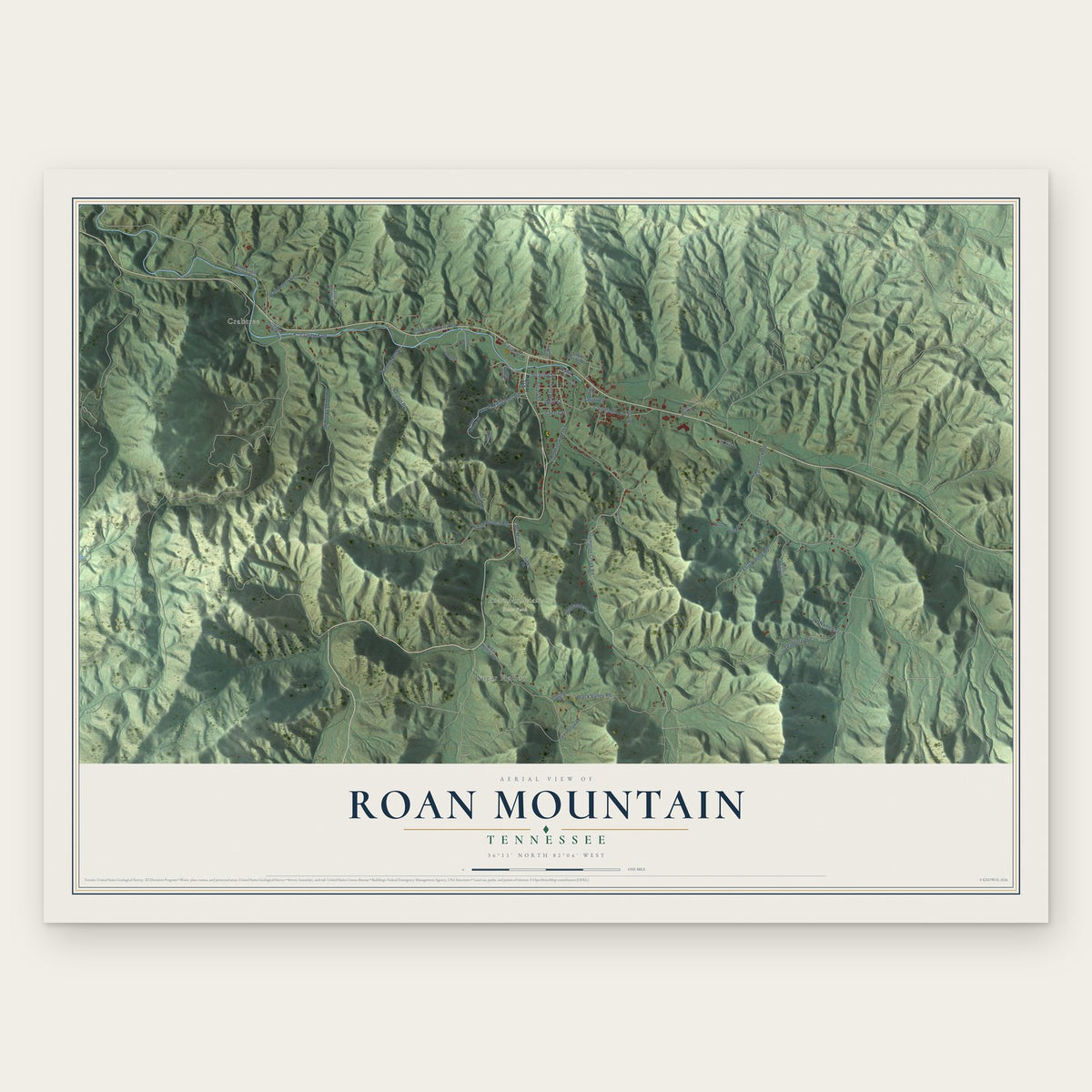 Roan Mountain, Tennessee map print, the full design