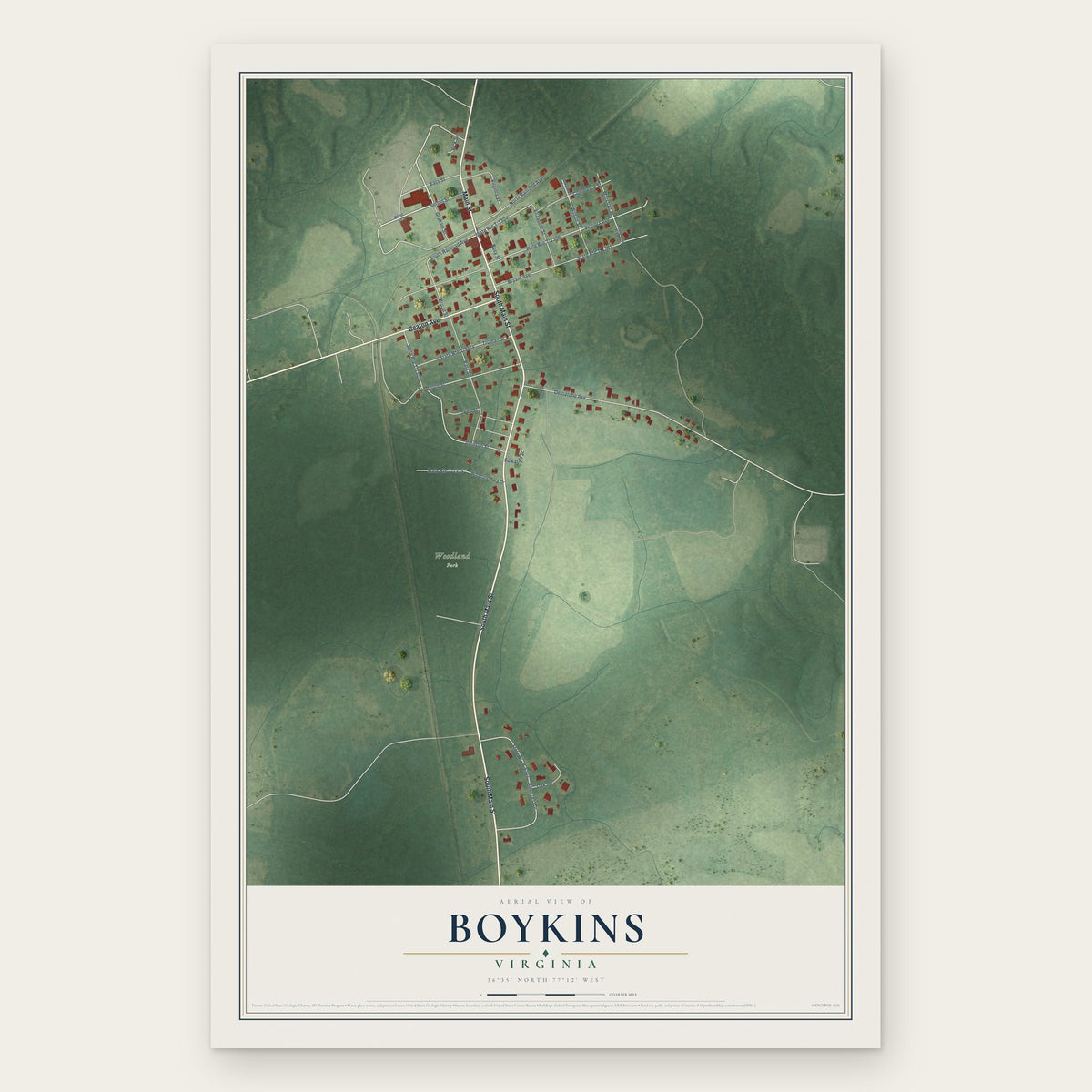 Boykins, Virginia map print, the full design