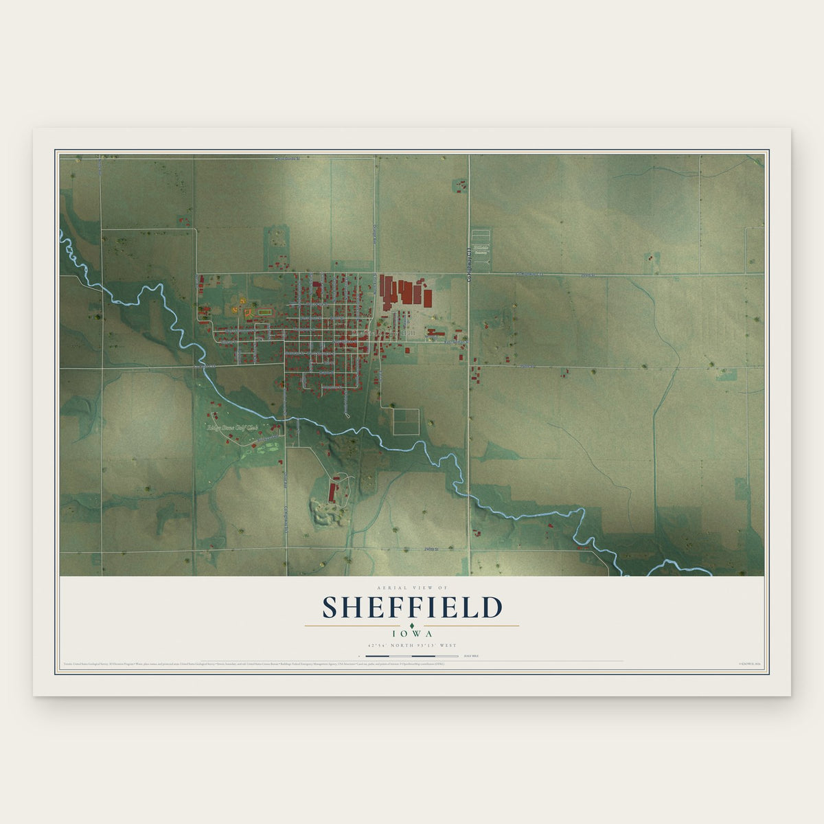 Sheffield, Iowa map print, the full design