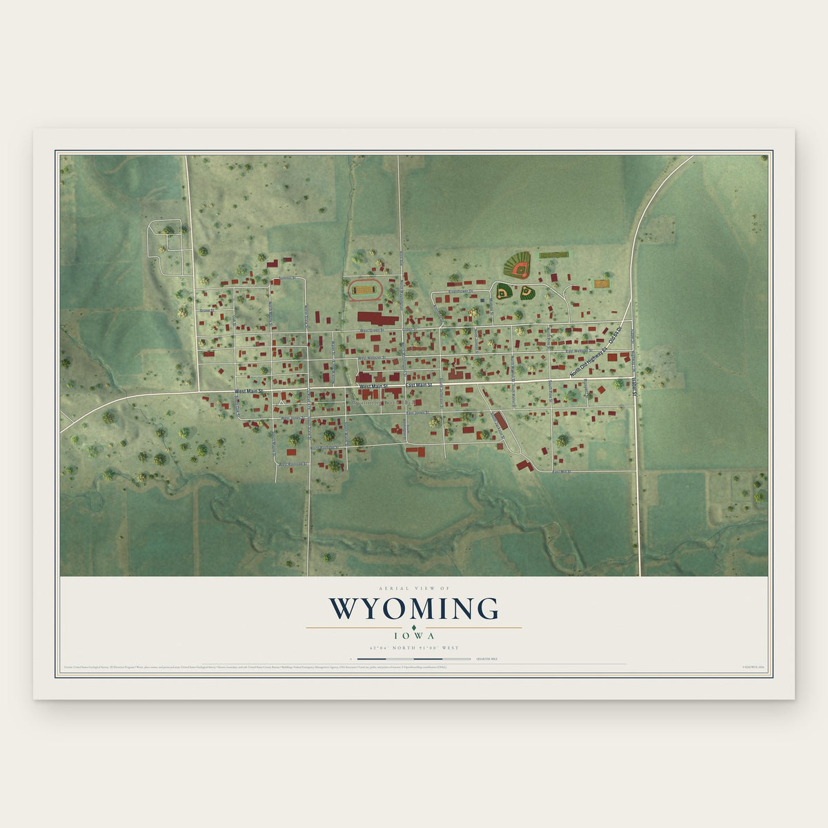 Wyoming, Iowa map print, the full design