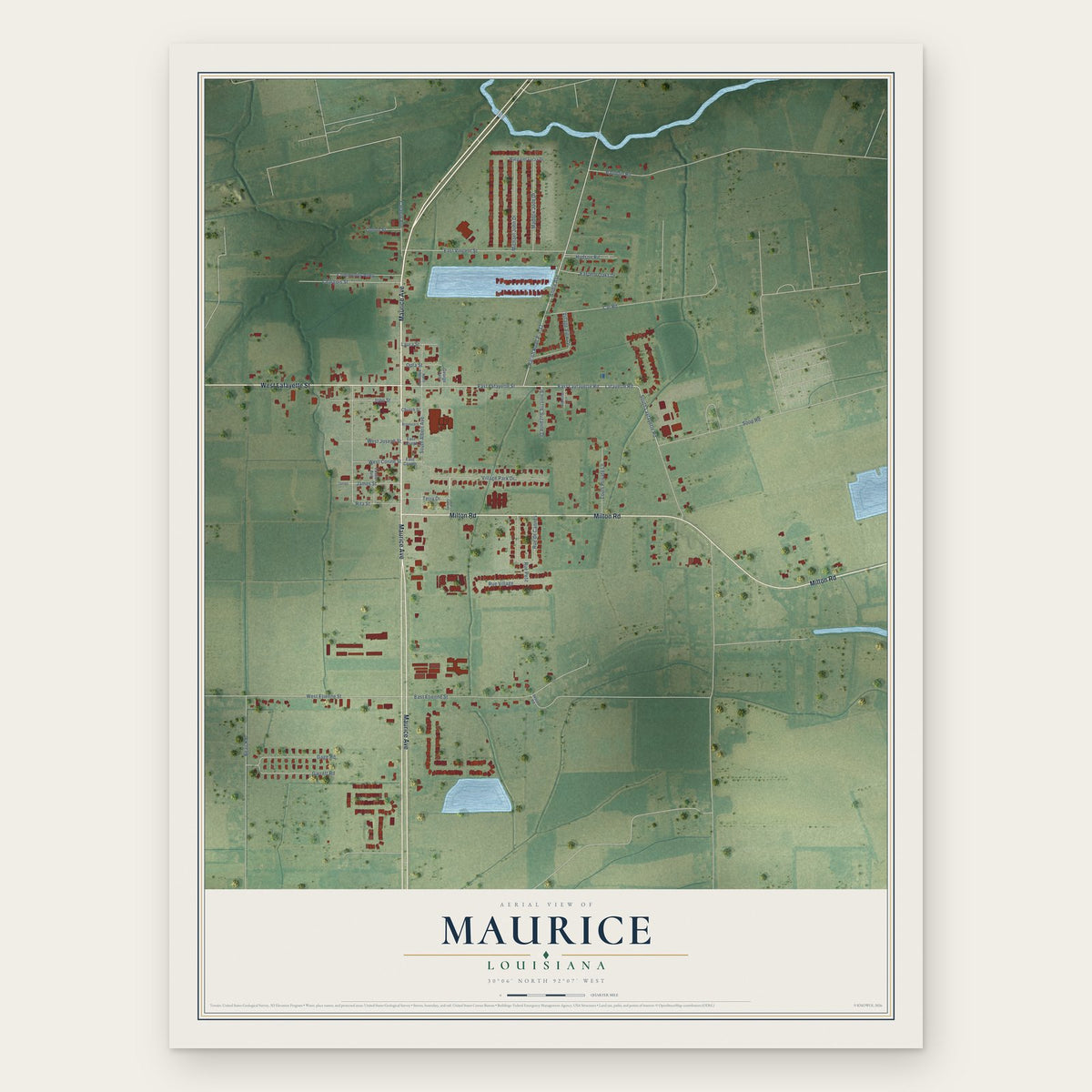 Maurice, Louisiana map print, the full design