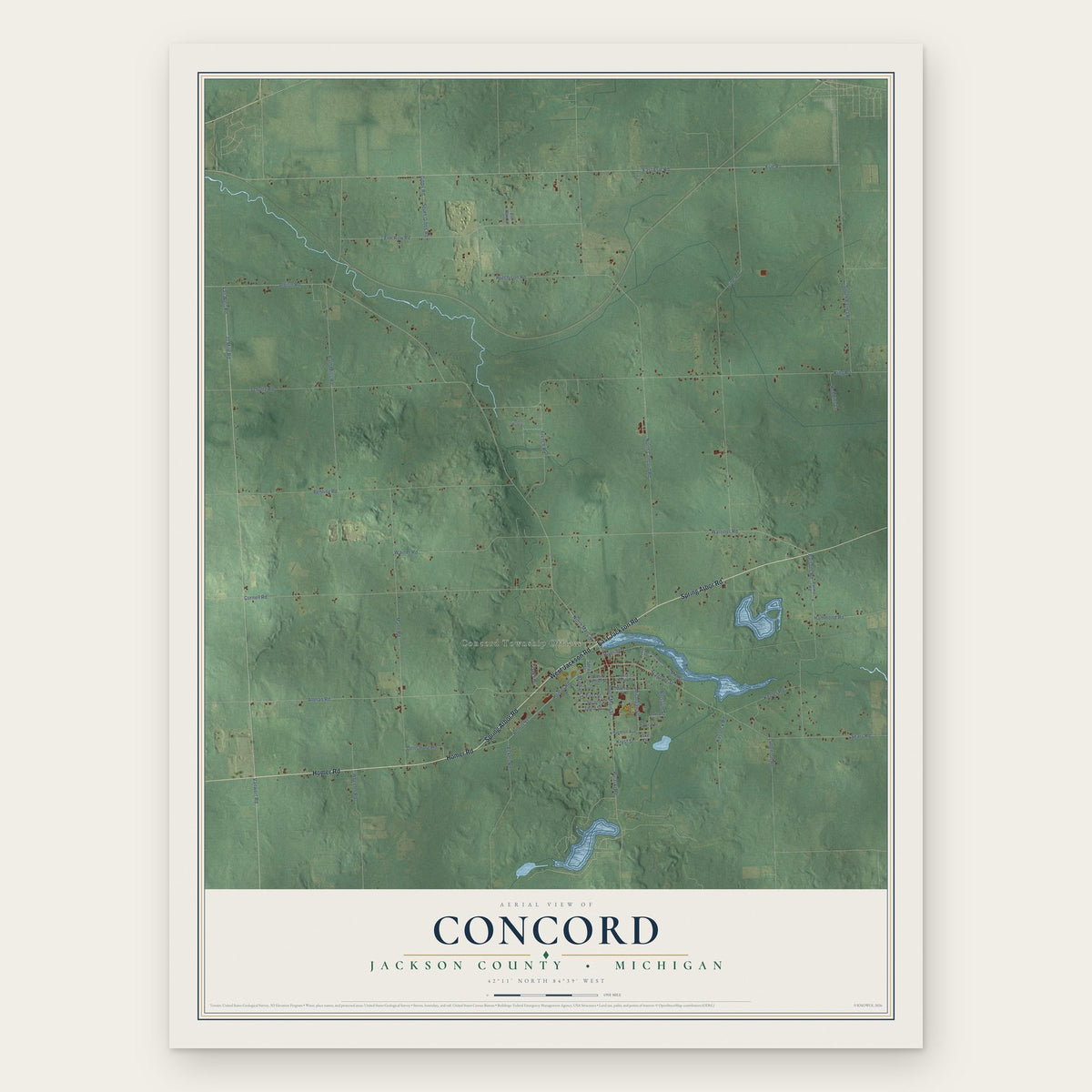 Concord, Jackson County, Michigan map print, the full design