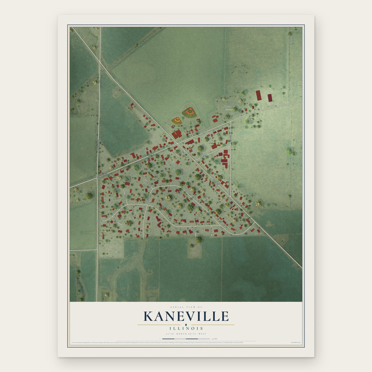 Kaneville, Illinois map print, the full design